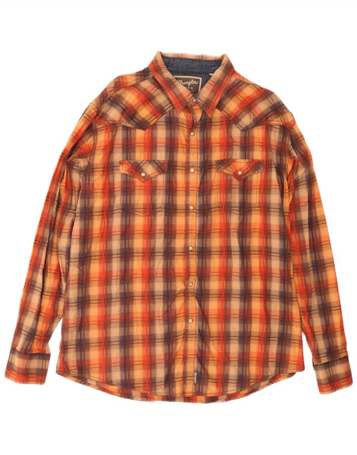 Camisa retrô masculina Wrangler 2XL algodão xadrez marrom