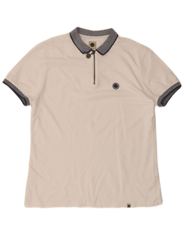 Camisa pólo de rugby masculina Pretty Green de algodão branco médio