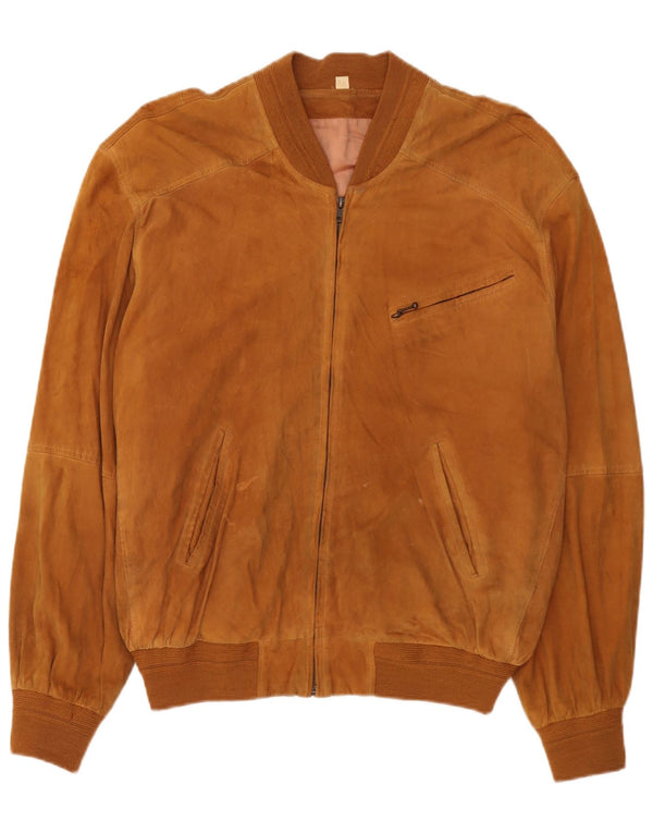Jaqueta bomber masculina vintage de camurça IT 54 2XL couro marrom