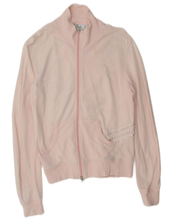 Adidas Womens Tracksuit Top Jacket UK 14 Médio Rosa Algodão