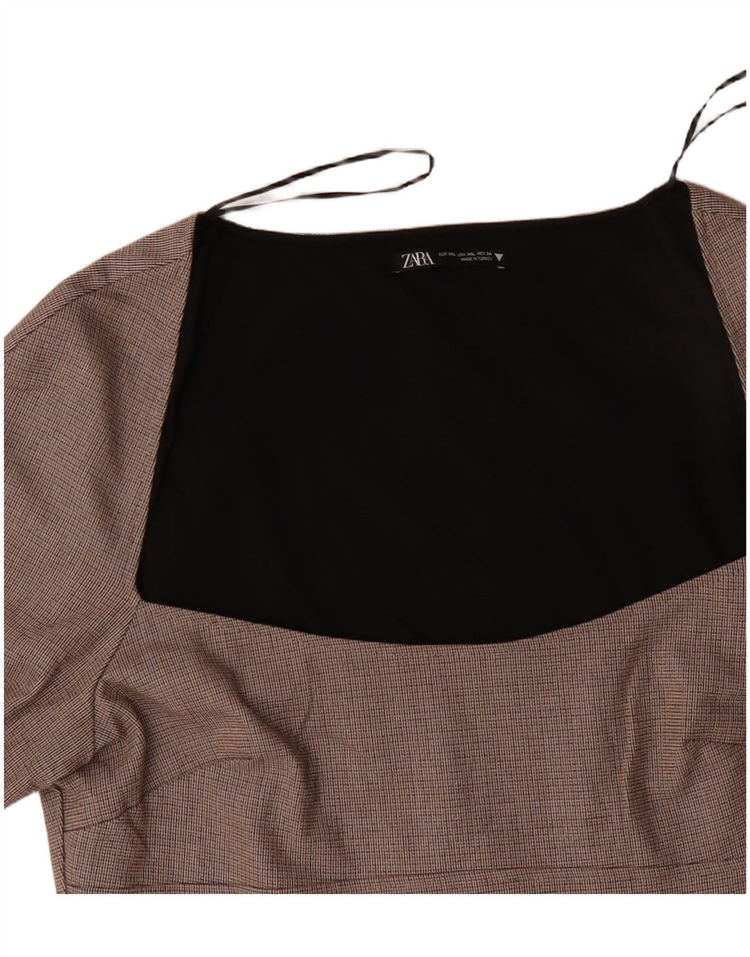 Vestido feminino ZARA com bainha de manga comprida UK 20 2XL poliéster xadrez bege