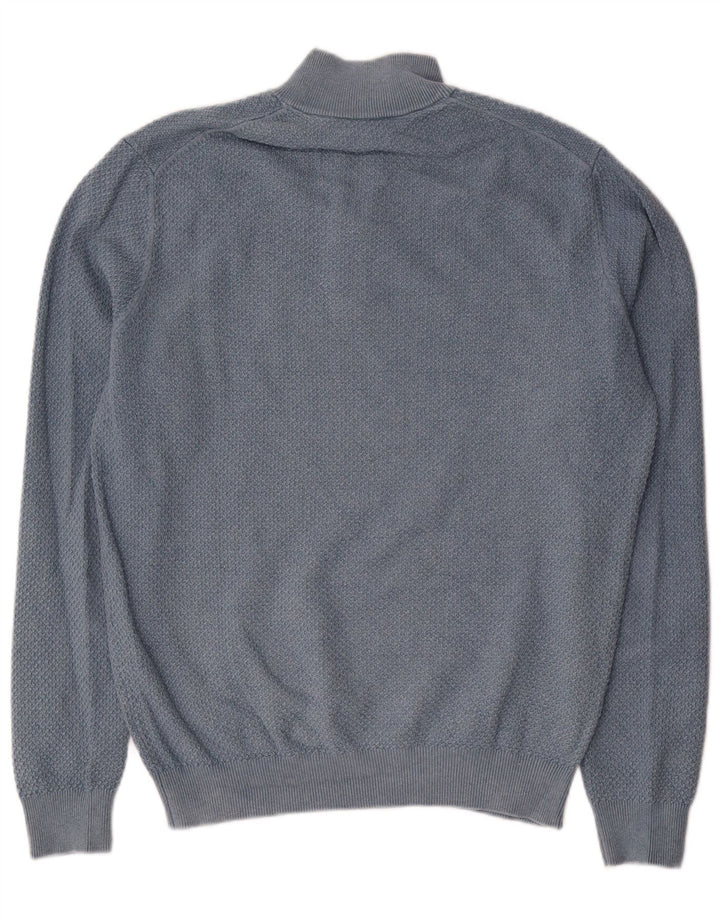 Suéter masculino Massimo Dutti com zíper e gola alta de algodão azul