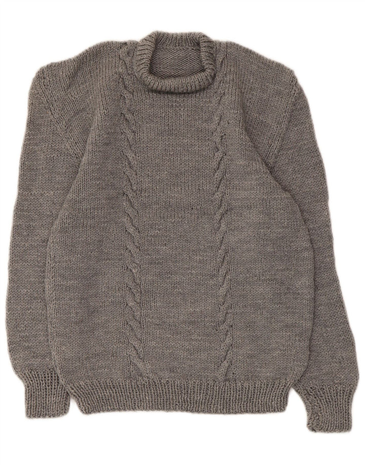 Suéter feminino vintage com gola redonda UK 10 pequeno cinza