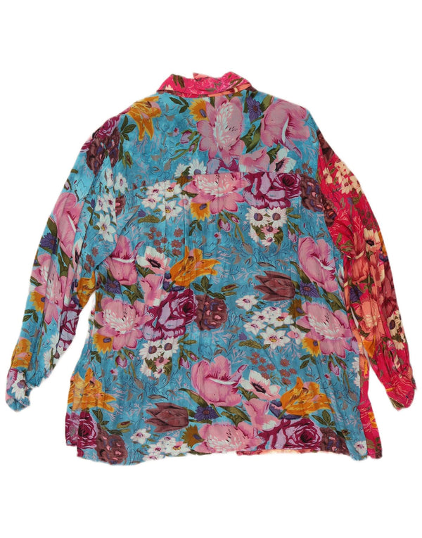 Blusa feminina vintage UK 18 XL viscose floral multicolorida