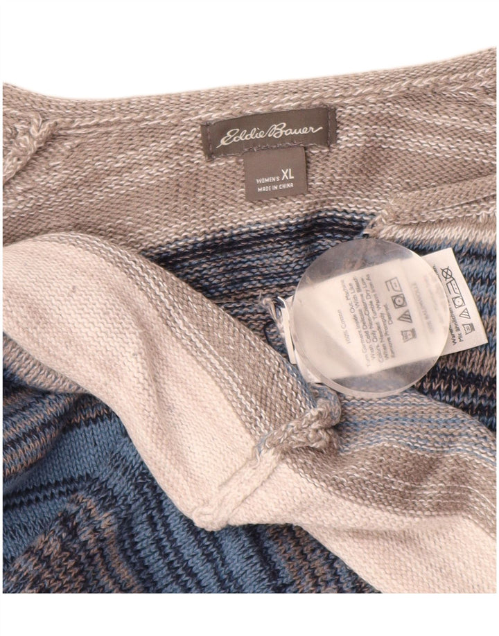 EDDIE BAUER Suéter feminino com decote em V UK 18 XL listrado multicolorido