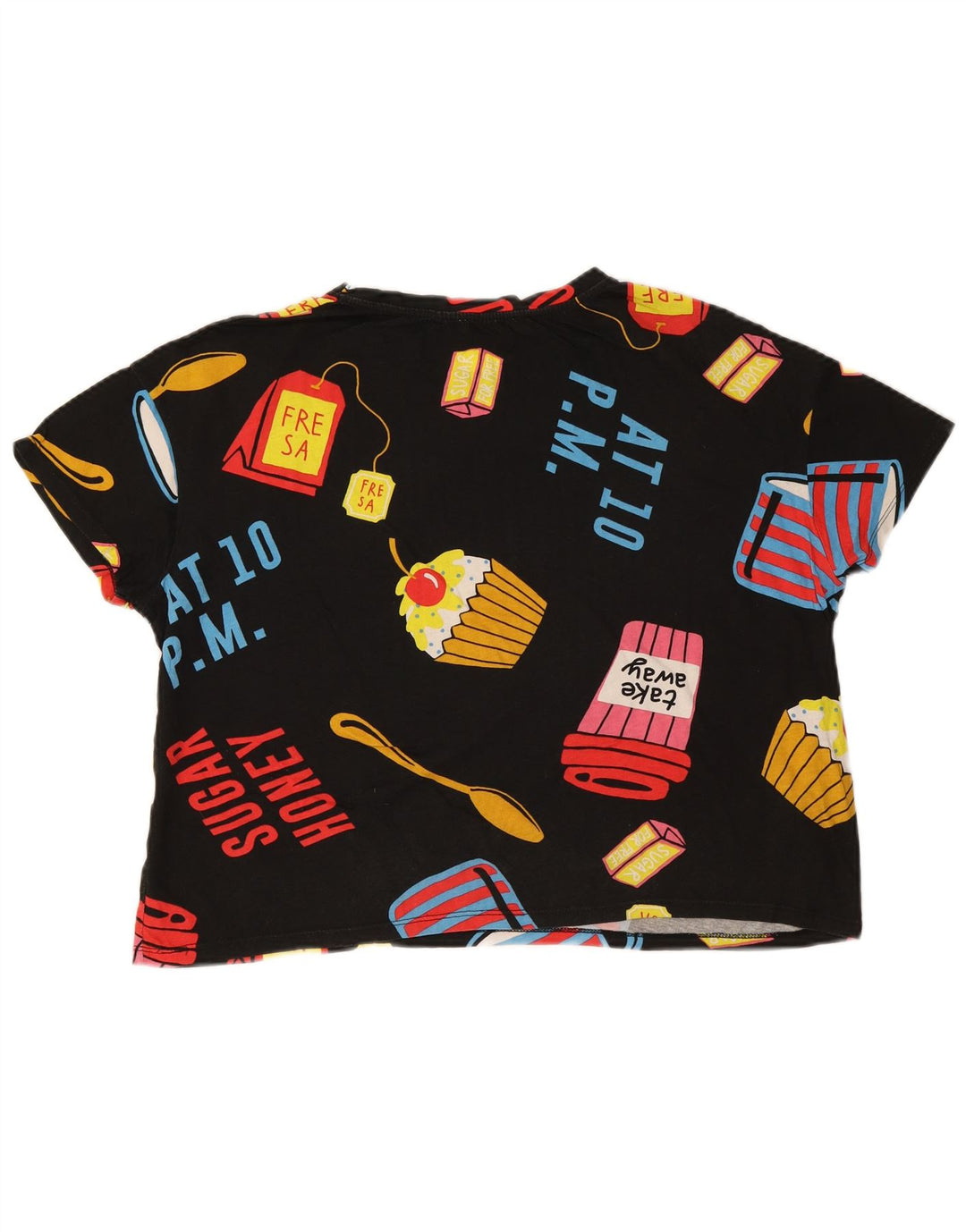 Zara Womens Crop Oversized Graphic T-Shirt Top Reino Unido 14 Médio Preto