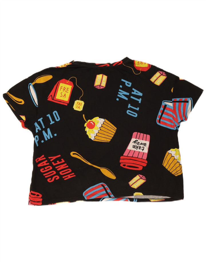 Zara Womens Crop Oversized Graphic T-Shirt Top Reino Unido 14 Médio Preto
