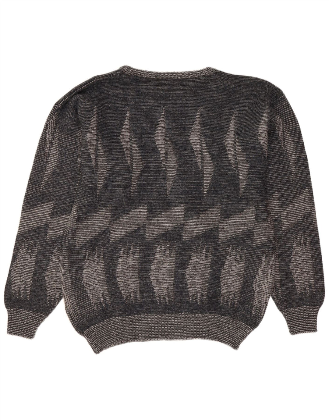 Suéter vintage masculino com gola redonda grande cinza geométrico
