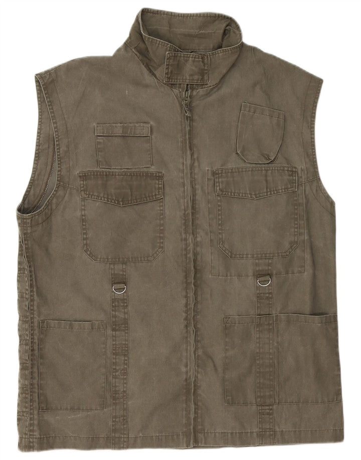 Beyond Mens Utility Gilet UK 44 2XL Algodão cáqui
