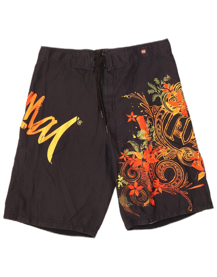Animal Mens Graphic Swimming Shorts Poliéster Floral Preto Médio