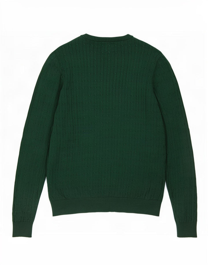 Suéter vintage masculino com gola redonda, algodão verde médio