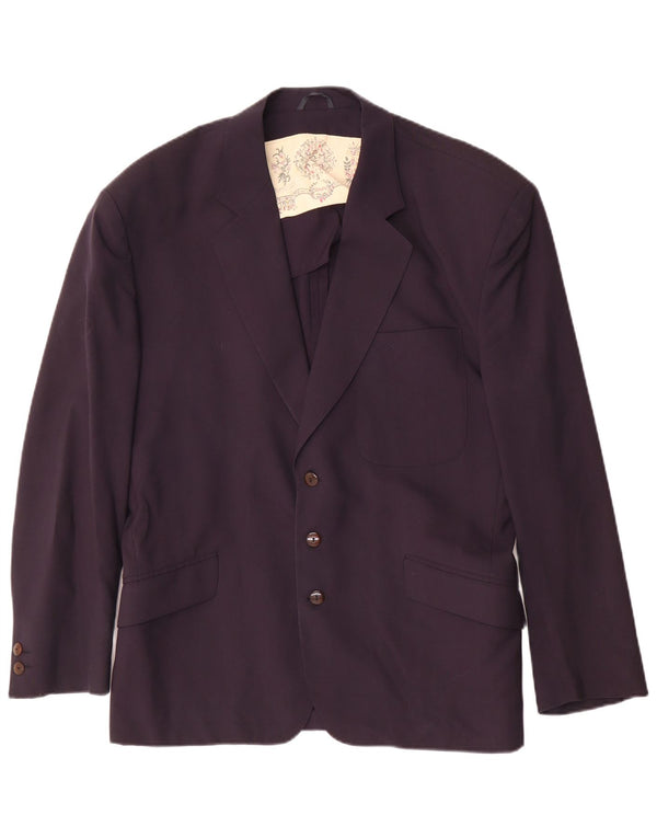 Jaqueta blazer masculina vintage com 3 botões IT 50 grande lã azul marinho