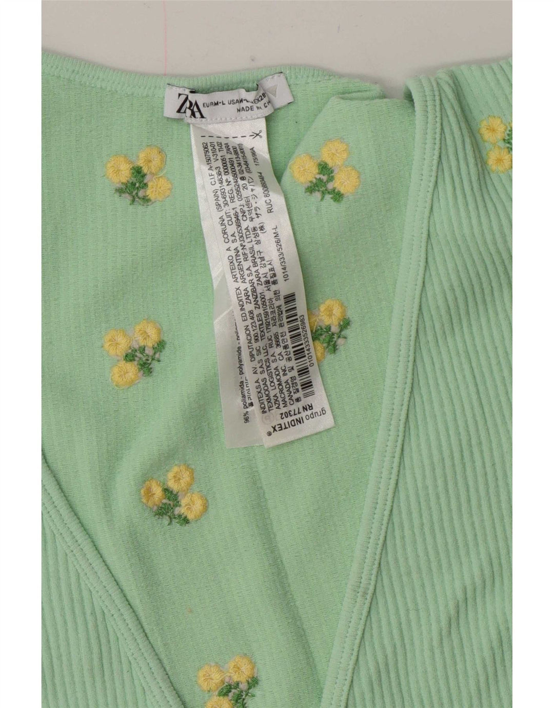 Zara Womens Wrap Cardigan Top UK 12 Poliamida Floral Verde Médio