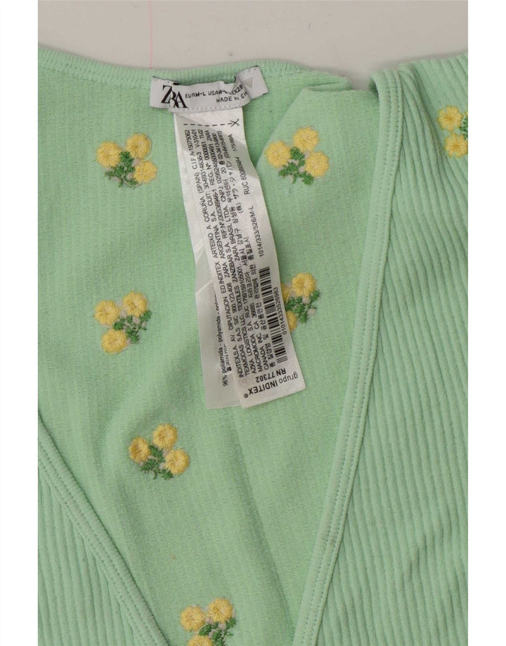 Zara Womens Wrap Cardigan Top UK 12 Poliamida Floral Verde Médio