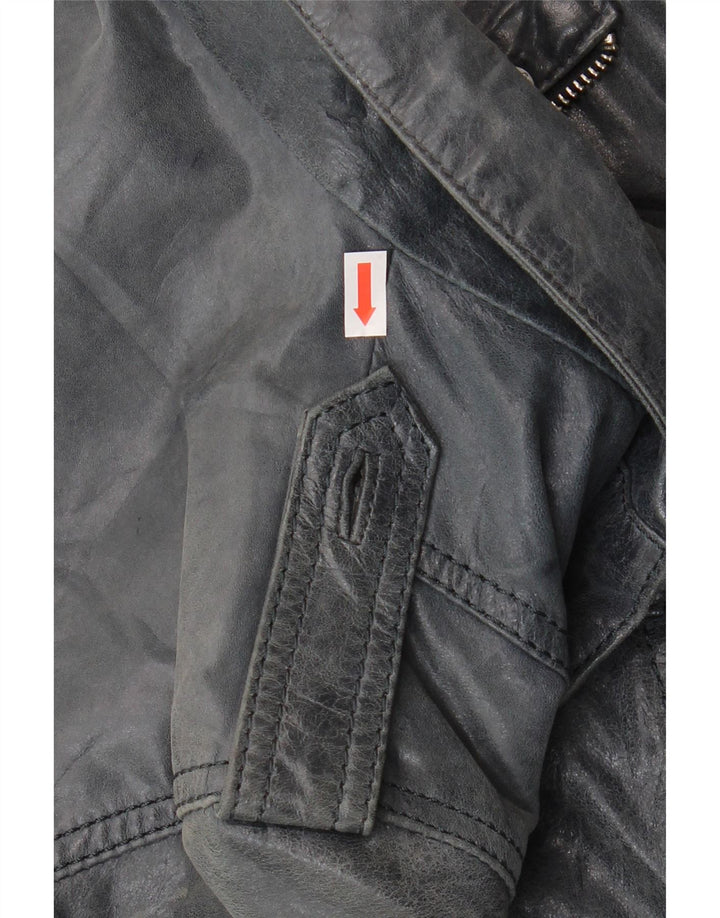 Jaqueta de couro bomber feminina vintage IT 46 grande couro azul marinho