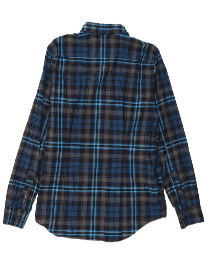 Camisa masculina TOMMY HILFIGER slim fit grande algodão xadrez azul marinho