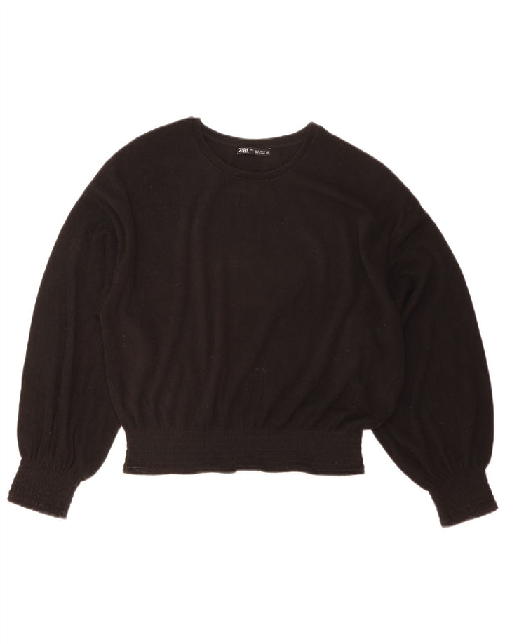 Blusa feminina Zara cropped manga comprida oversized Reino Unido 10 pequena preta