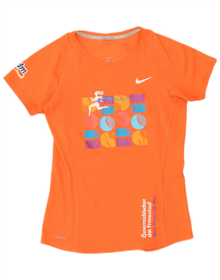 Camiseta Nike Feminina Dri Fit Graphic Top UK 10 Pequena Laranja Poliéster