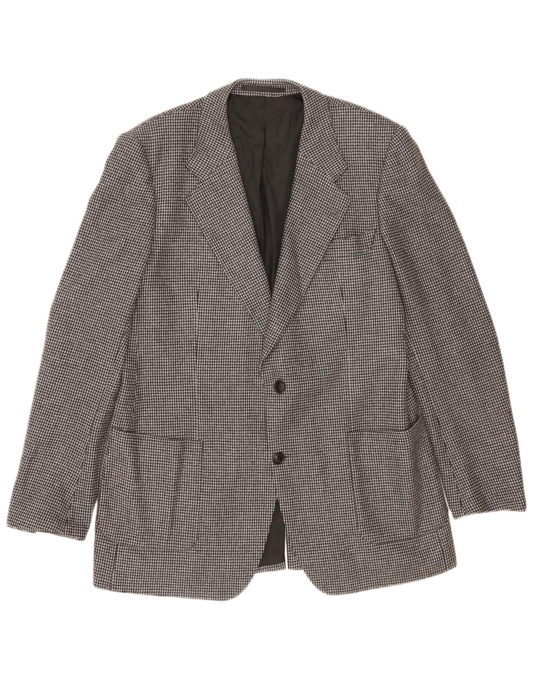 Jaqueta blazer masculina vintage com 2 botões Reino Unido 38 lã virgem xadrez cinza médio