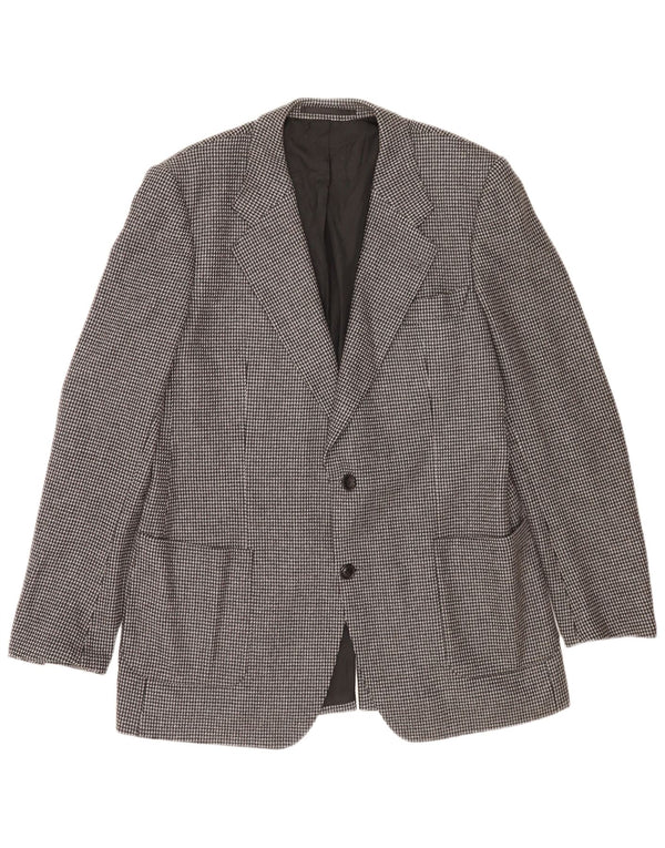 Jaqueta blazer masculina vintage com 2 botões Reino Unido 38 lã virgem xadrez cinza médio