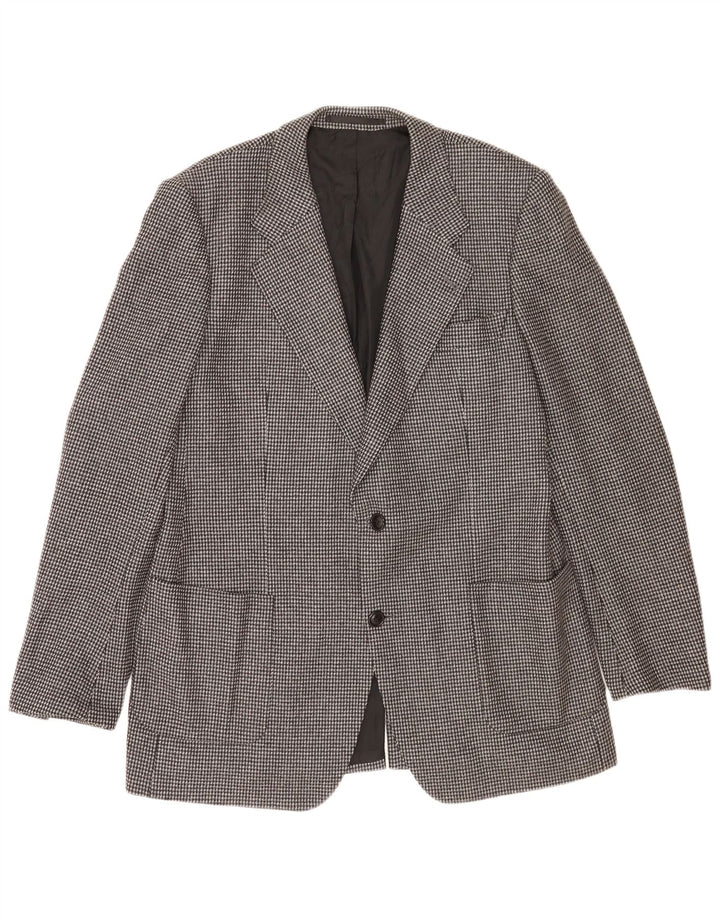 Jaqueta blazer masculina vintage com 2 botões Reino Unido 38 lã virgem xadrez cinza médio