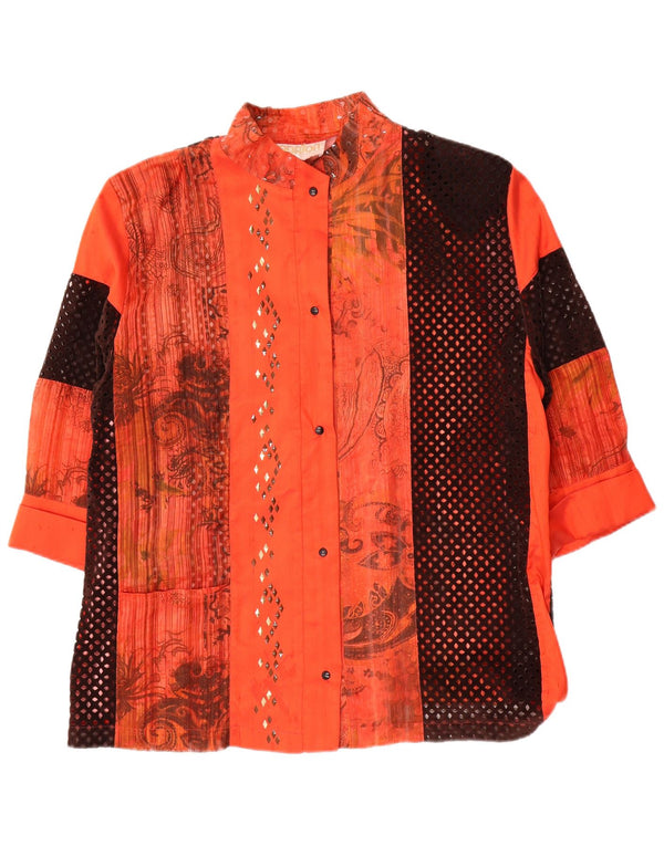 Blusa feminina vintage manga 3/4 Reino Unido 14 médio laranja paisley
