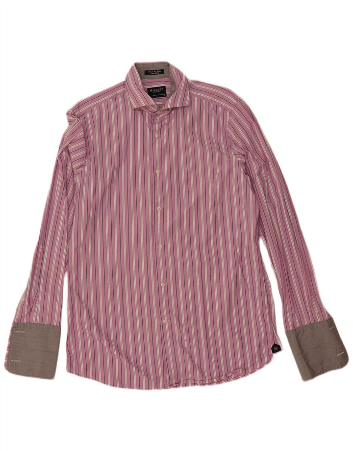 Camisa formal masculina Hackett tamanho 41 16 grande algodão listrado roxo