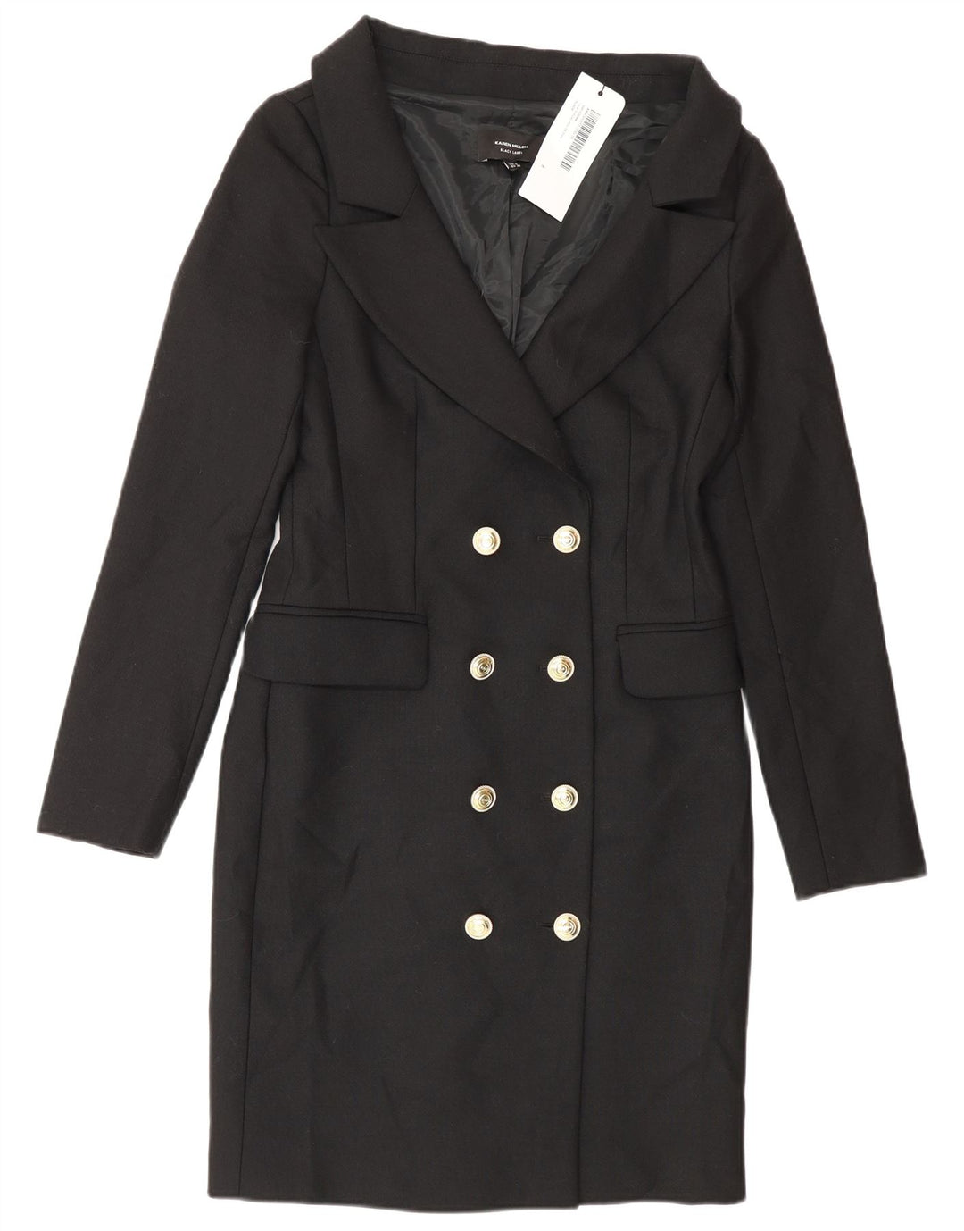 Casaco feminino Karen Millen com peito duplo Reino Unido 8 poliéster preto pequeno
