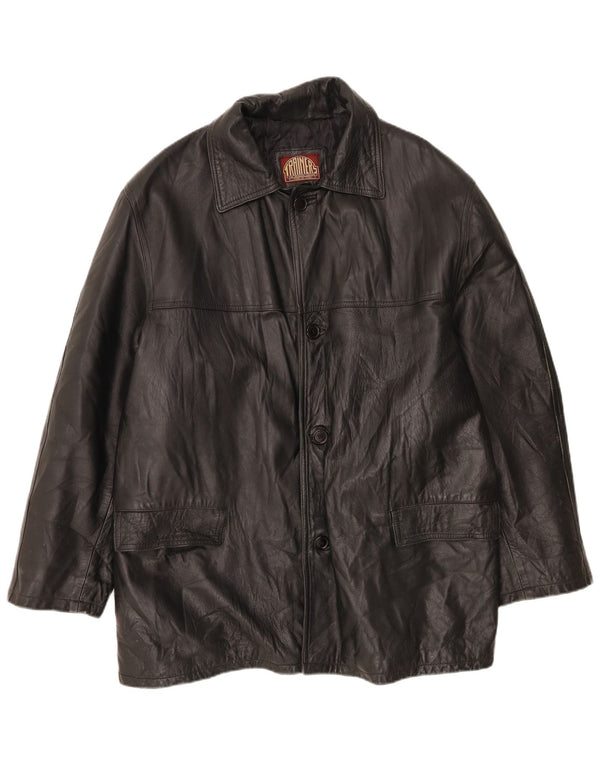 Jaqueta de couro masculina vintage IT 56 3XL preta