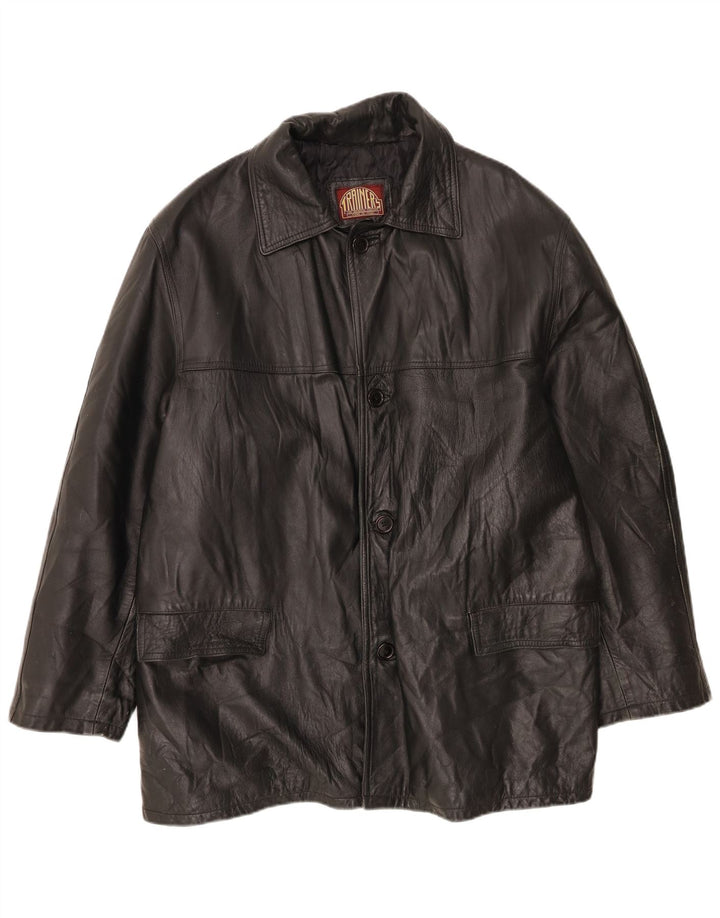Jaqueta de couro masculina vintage IT 56 3XL preta