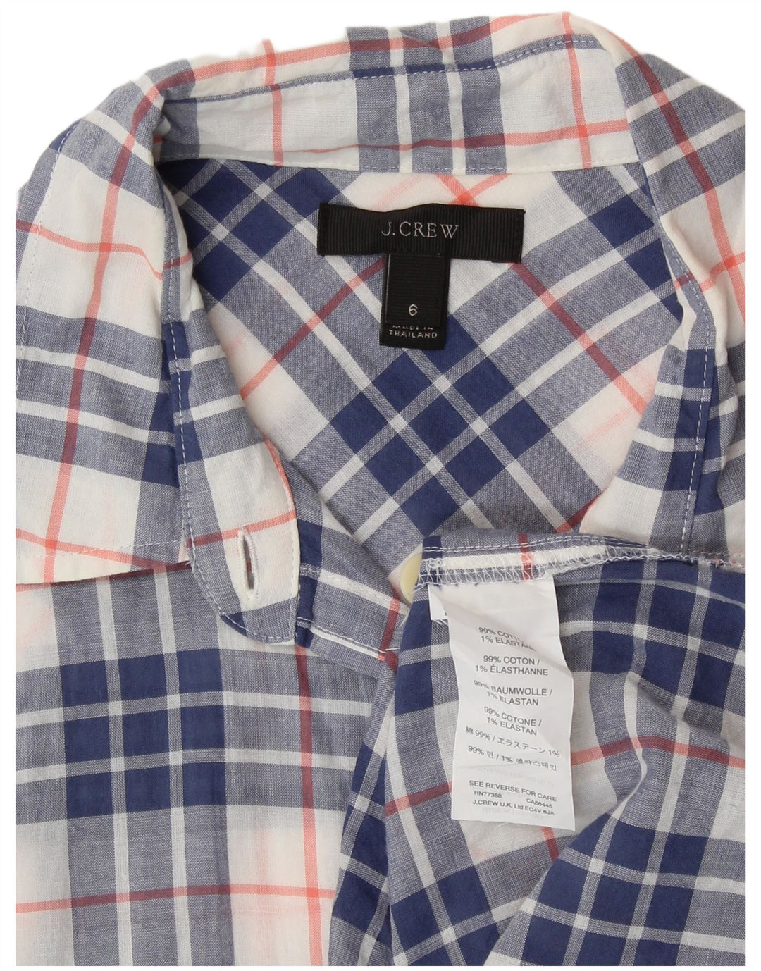 Camisa feminina J. CREW EUA 6 algodão xadrez azul médio
