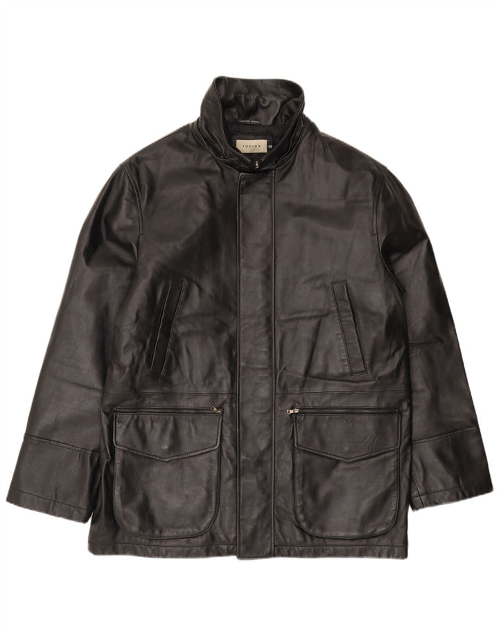 Jaqueta de couro masculina VINTAGE IT 48 couro preto médio