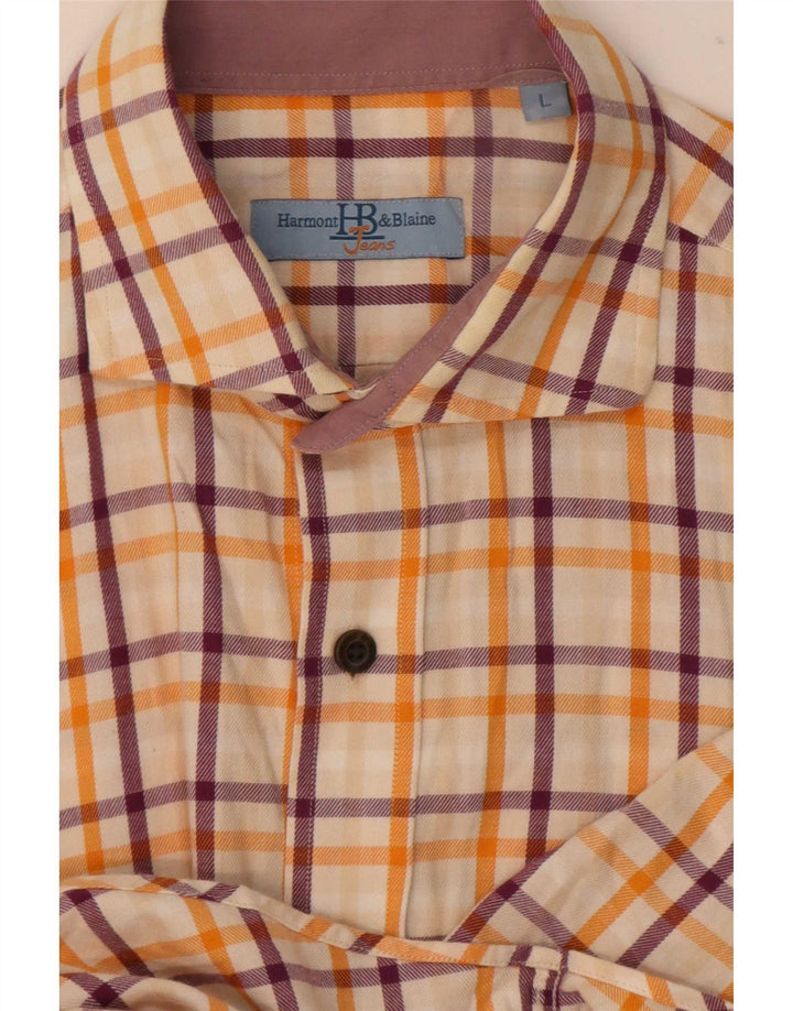 Camisa masculina Harmont & Blaine grande algodão xadrez laranja