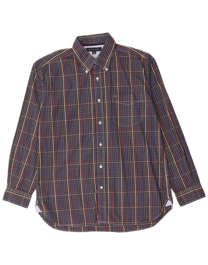 Camisa masculina Tommy Hilfiger grande algodão xadrez azul
