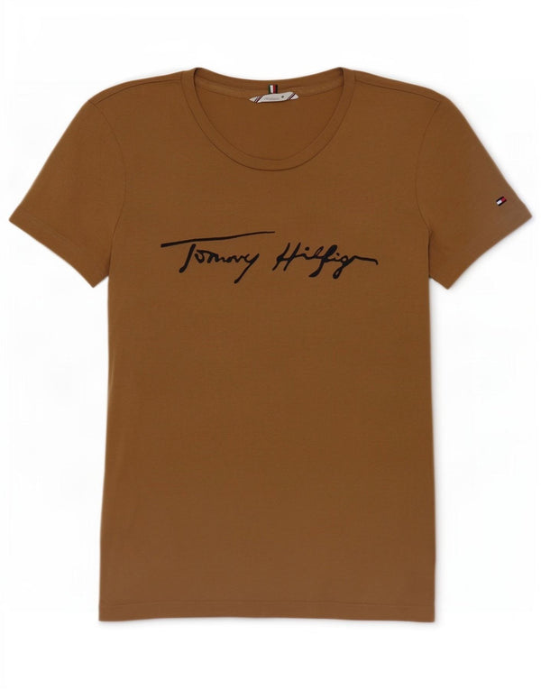 Camiseta feminina Tommy Hilfiger com estampa gráfica UK 6 XS algodão bege