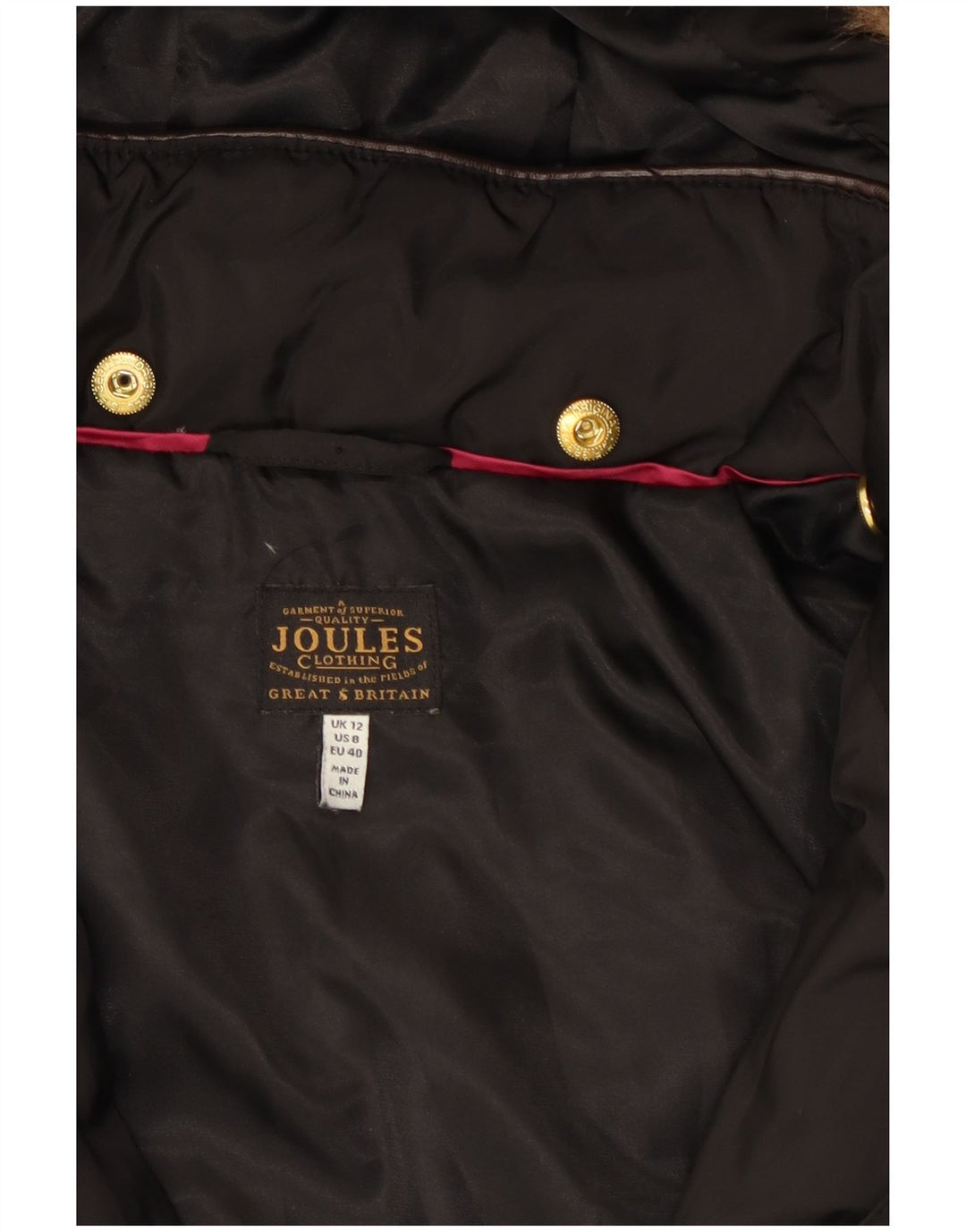 Casaco feminino acolchoado com capuz JOULES UK 12 poliéster preto médio
