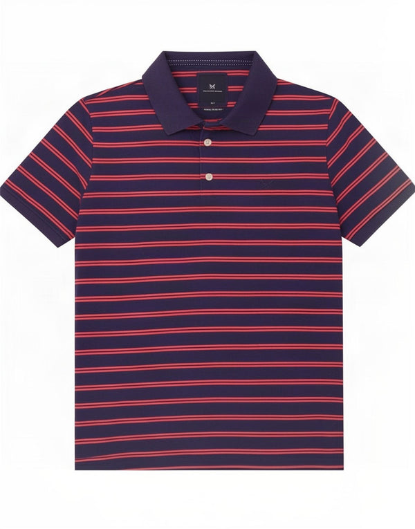 Camisa polo masculina Crew Clothing grande algodão listrado azul marinho