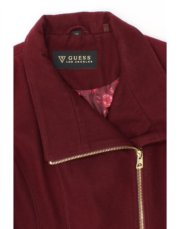 GUESS Womens Overcoat UK 16 Large Maroon Wool Vintage Guess and Second-Hand Guess from Messina Hembry 