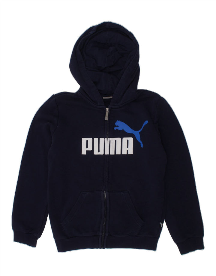 PUMA Boys Graphic Zip Hoodie Sweater 9-10 Years Navy Blue Cotton Vintage Puma and Second-Hand Puma from Messina Hembry 