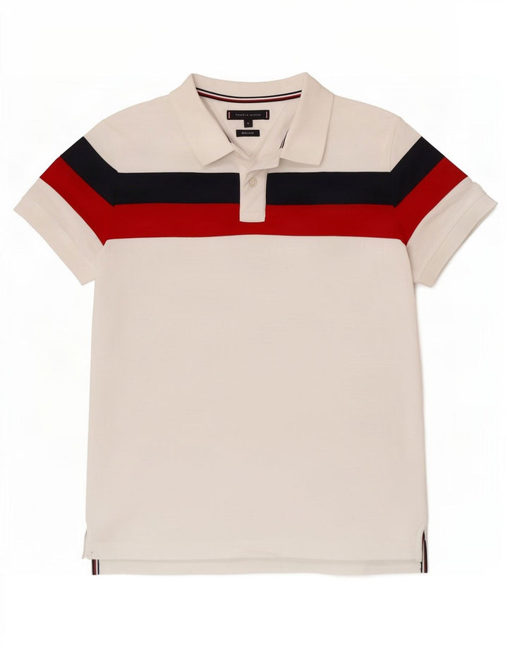 Camisa polo masculina Tommy Hilfiger Regular Fit médio branco algodão colorblock