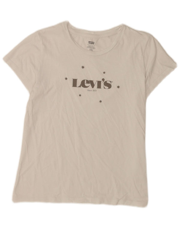 Camiseta feminina gráfica Levi's Top UK 12 algodão branco médio