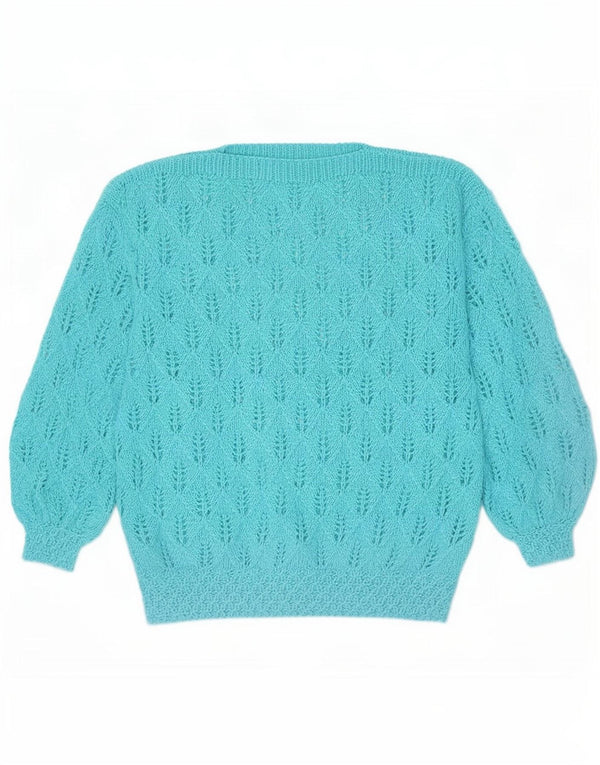 Suéter feminino vintage com gola canoa Reino Unido 16 grande azul