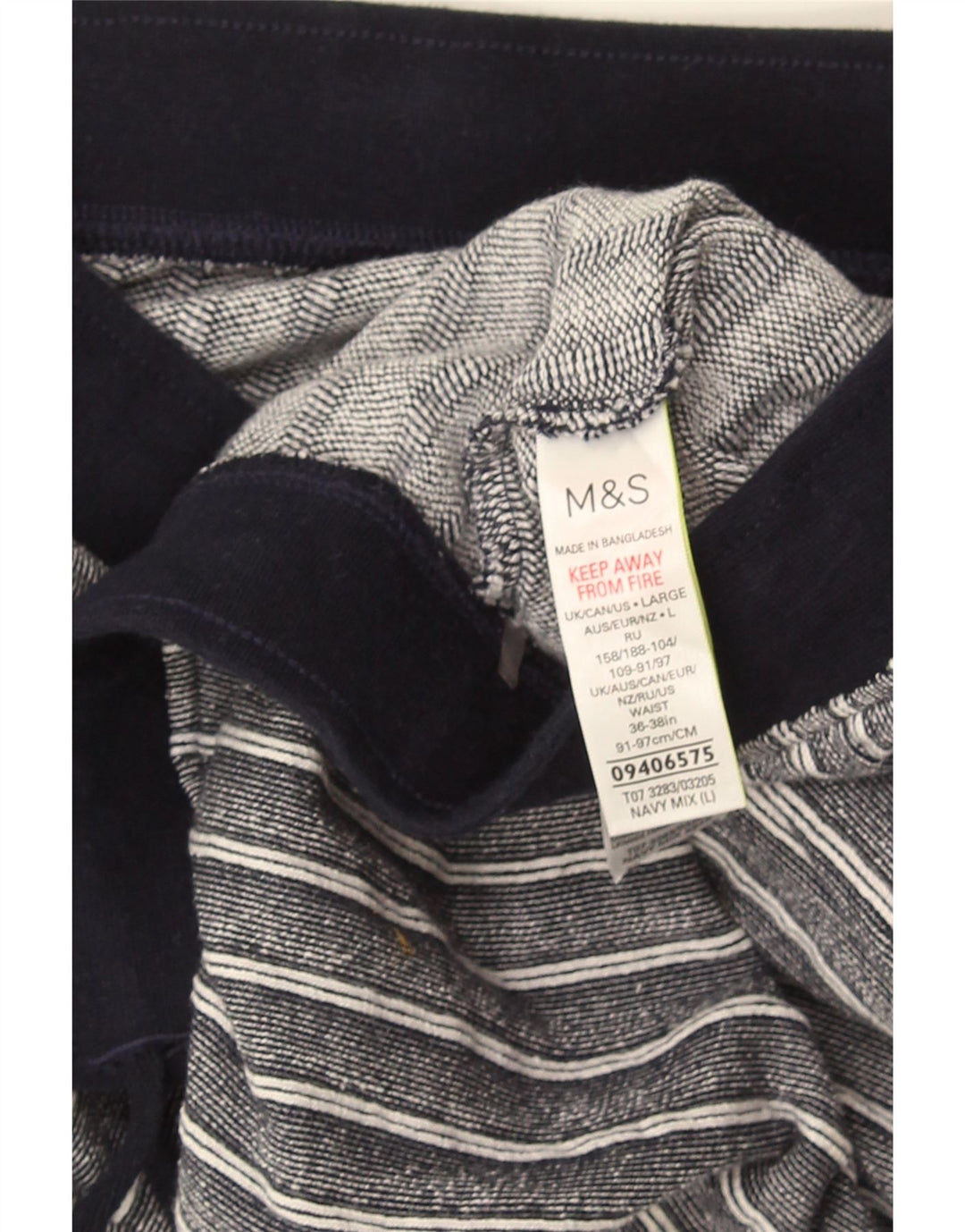 Shorts casuais masculinos Marks & Spencer grande algodão listrado azul marinho