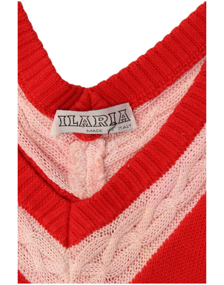 Suéter feminino VINTAGE Longline com decote em V Reino Unido 18 XL vermelho colorblock