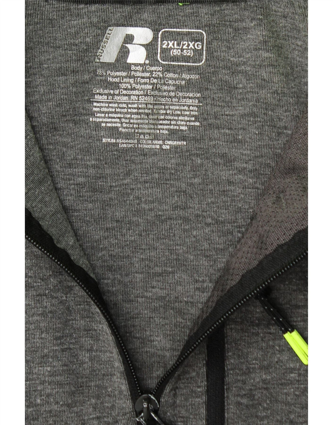 Suéter Russell Athletic masculino com capuz e zíper 2XL poliéster cinza