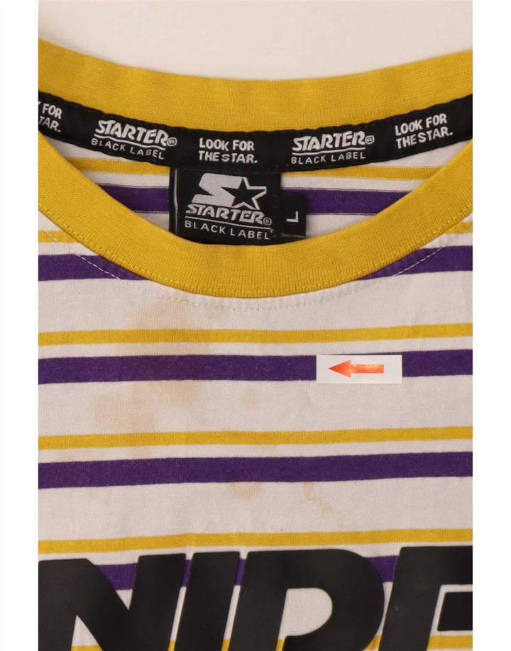 Camiseta masculina Starter BLACK LABEL com estampa gráfica grande de algodão listrado branco