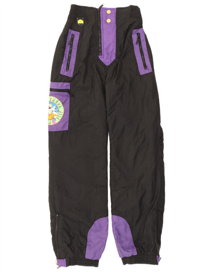 Calças de esqui masculinas vintage poliéster preto pequeno Colourblock