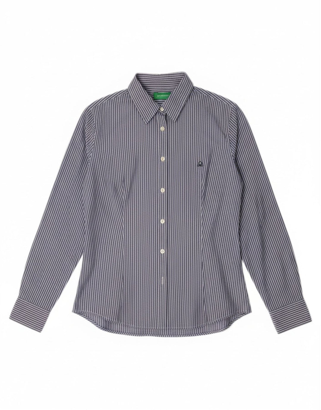 Camisa feminina Benetton UK 14 risca de giz azul médio