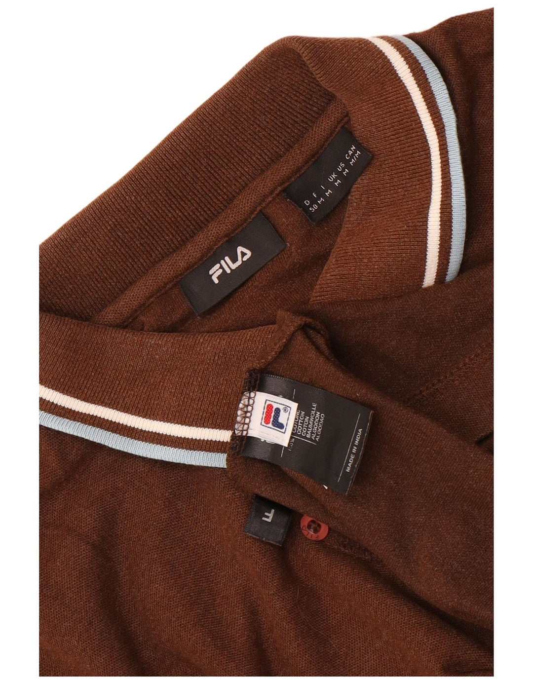 Camisa polo masculina Fila de manga comprida de algodão marrom médio