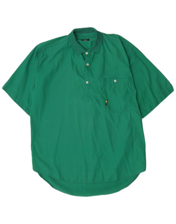 Pulôver masculino vintage de manga curta Camisa grande algodão verde